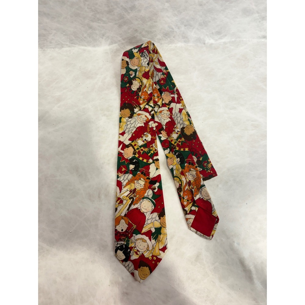 Vintage Nancy Penley Handmade Christmas Tie Angels Choir Children Red Green